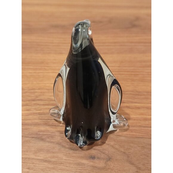 Vintage Glass Penguin Handcrafted Art Sculpture Figurine Clear/Black/White 5" - Picture 4 of 6